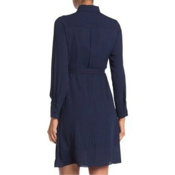 🌻NEW w/tag Nanette Lepore Navy Blue Pleated Waist Tie Shirt Dress Size 4. - Picture 6 of 11